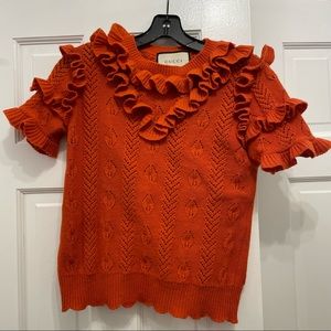 GUCCI WOMEN CAMPAIGN RED WOOL KNIT RUFFLE JUMPER SWEATER PULLOVER
